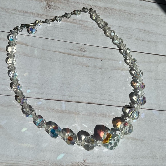 Vintage 16” Aurora Borealus Necklace with Graduating Multifaceted Beads - Picture 2 of 5